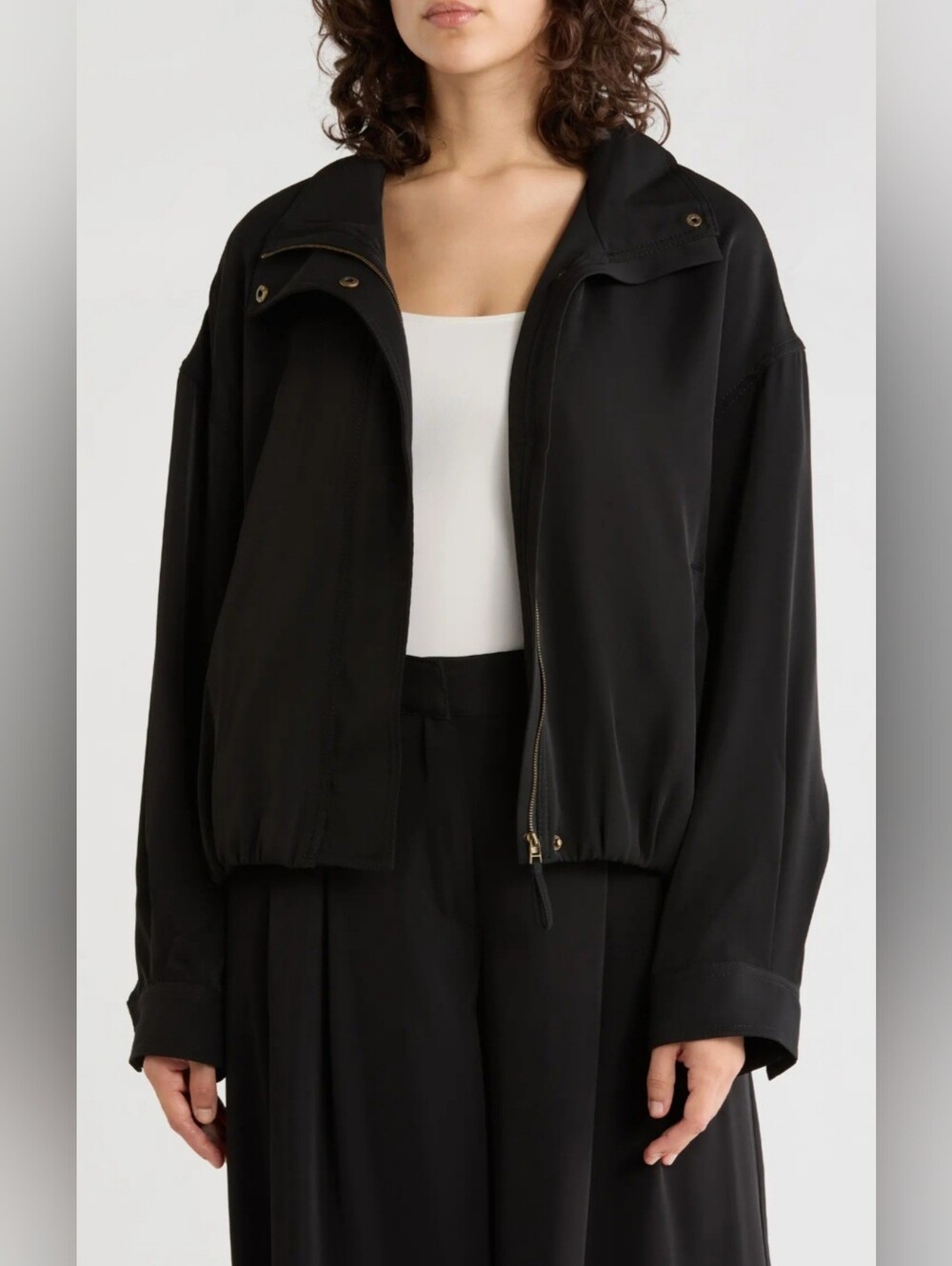 MAX STUDIO London Black Stand Jacket Bomber Bubble Hem Size M